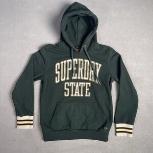 Superdry Hooded Pullover Long Sleeve Sweatshirt Woman Sz 10 Green Long Sleeve